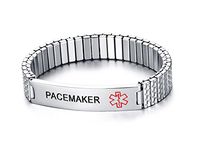 Mealguet Jewelry PACEMAKER- Unisex Stainless Steel Medical Alert ID Tag Stretch Wristband Bracelet/Deep Black engrave
