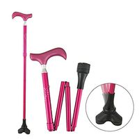 DR. Cane All-Terrain Adjustable Telescopic Cane w/Cushioning System - Foldable Cane - Lightweight Walking Stick for Women - Diamond Love - Pink Walking Cane with Beech Wood Handle (31.5" - 35.4")