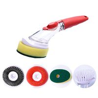 GardenHelper Set of 1 Dishwand Kitchen Sink Cleaning Brush with 4Pcs Refill Heads（1Pcs Sponge Heads, 1PcsNylon brush, 1Pcs Stainless Steel Wire Brush, 1Pcs PP Network Brush） (Red)