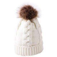 Theoylos Women's Fleece Lined Knit Hat Slouchy Chunky Crossed Cap Ladies Warm Pompom Beanie Hat Winter Soft Ski Cap White