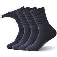 Stretchy Cuff Diabetic Socks, FOOTPLUS Men Women Extra Wide Medical Circulatory Socks, Thick Padded No Blister Mesh Breathable Dress Socks, 4 Pairs Navy Quarter, XX- Large