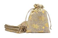 12pk 8x10 Jute Burlap Linen Canvas Gift Bags with Drawstring for Presents, Party Favors, Samples (Golden Stars, Large) by TheDisplayGuys