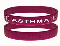 Custom Asthma ID Bracelet Wristbands - 2 Pack - Purple - 8 Inches - Standard