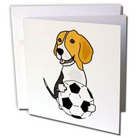 3dRose Funny Cute Beagle Puppy Dog Playing Soccer - Greeting Card, 6" x 6", Single (gc_255649_5)