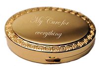 Personalized Gold Oval Greek Design Pill Box with Mirror Inside Engraved Free - Ships from USA