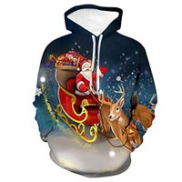 Men's Christmas Long Sleeve Sweatershirt Casual Xmas Santa Elk 3D Printed Autumn Winter Tops Hoodies (XL,Navy)