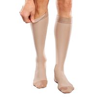 Ease Opaque Silicone Support Band Knee Highs - 20-30mmHg Moderate Compression Stockings (Sand, Medium Short)