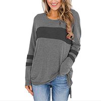 Anxinke Womens Color Block Long Sleeve Pullover Round Neck Side Split High Low Tunic Top(Gray,XL)