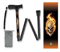 Foldable Walking Cane Collapsible Lightweight Soft Grip Metallic Skulls with Flames Pattern Travel BFunkyMoblity