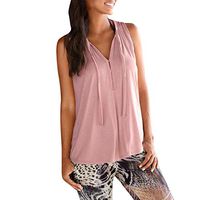 general3 Women Sleeveless Tank Tops Solid Strappy V Neck Blouse Bandage Beach Style Vest Shirt(Pink,X-Large)