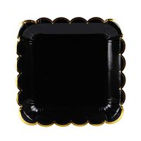 Geeklife Mysterious Black Paper Plates with Metallic Gold Border , 9 inch Paper Dessert Plates , Gold Decorative Plates Set, 20 count