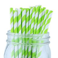 Just Artifacts 25pcs Premium Biodegradable Striped Paper Straws (Striped, Kiwi Green)