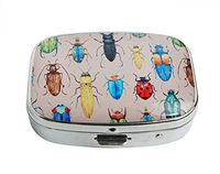 XUTAI Custom Personalized Square Stainless Steel Silver Glass Travel Pill Case Vitamin Decoration Box (Beetles)