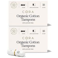 Cora Organic Cotton Non-Applicator Tampons; Chlorine & Toxin Free - Super (36 Count)