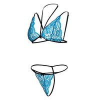 Litetao 2XL Blue 155637 (Women's Outfit Lingerie Cut Out Harness Lace Appliques Underwire Wireless Lingerie Set for School Girl Costume)