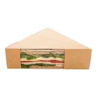 Small Sandwich Wedge Box, Sandwich Take Out Box - 4.8 Inch Triangle Sandwich Box with Window - Brown - 25ct Box - Restaurantware