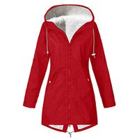 QIUUE Women Hooded Plus Velvet Coat Winter Warm Thick Outdoor Outwear Plus Size Hooded Raincoat Windproof and Windproof Red