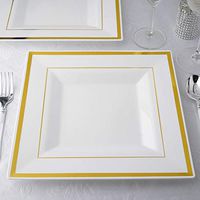 Efavormart 20 Pack 11" White Disposable Plates Square Plastic Plates Salad Dessert Plates With Shiny Gold Rim For Wedding Banquet
