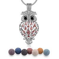EUDORA Owl Necklace Aroma Lava Stone Vintage Aromatherapy Essential Oil Diffuser Necklace Pendant, 24" + 7PCS Rocks (CZ Owl)