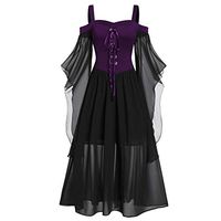 Hebe Top Womens Renaissance Medieval Costume Dress Cold Shoulder Lace up Cosplay Retro Gown Purple