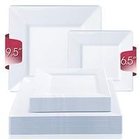 Elegant Disposable Plastic Plates 240 Count - 120Pcs Heavy Duty Square Clear Dinner Plates - 120Pcs Fancy Dessert Cake Appetizer Plates Party Combo For Wedding, Thanksgiving, Birthday & All Occasions