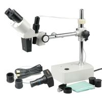 AmScope SE401Z-3M Digital Professional Binocular Stereo Microscope, WF10x and WF20x Eyepieces, 10X and 20X Magnification, 1X Objective, Gooseneck LED Lighting, Boom-Arm Stand, 110V-120V, Includes 3MP Camera with Reduction Lens and Software