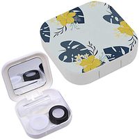 Portable Contact Lens Case Box Travel Kit Mirror + Bottle + Tweezers Container Holder [ Exotic Tropical Leaves ]