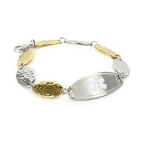 My Identity Doctor Customized Medical ID Bracelet with Free Engraving, 1.5cm Gold Tone Steel Petals - White - Wrist Size 7.5 Inch