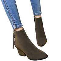 Veodhekai Women Vintage Pure Color Pointed Toe Zipper Boots Lace Up Chunky Heels Vintage Boots Army Green