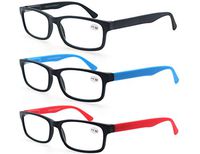 Reading Glasses Men Women 2.75 Strength MODFANS Readers Eyeglasses Square Matte Comfort Feel Spring Hinge 3 Pack Mix Color Black Red Blue