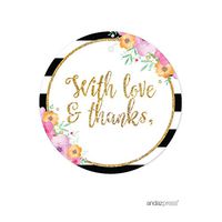Andaz Press Floral Gold Glitter Print Wedding Collection, Round Circle Gift Tags, with Love and Thanks, 24-Pack