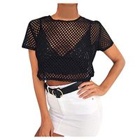 Short Sleeve Tee Blouse for Women,Amiley Womens Sexy Mesh O-Neck Summer Crop Tops Short Sleeve T Shirts Blouses (Large, Black)
