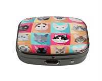 XUTAI Custom Personalized Square Stainless Steel Gun Silver Glass Travel Pill Case Vitamin Decoration Box (Set of Flat Popular Breeds of Cats)