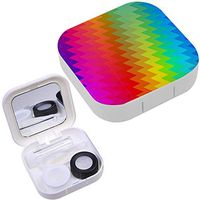 Portable Contact Lens Case Box Travel Kit Mirror + Bottle + Tweezers Container Holder [ Vertical Zigzag Chevron Rainbow ]