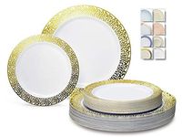 " OCCASIONS" 120 Plates Pack,(60 Guests) Premium Wedding Party Disposable Plastic Plates Set -60 x 10.25'' Dinner + 60 x 7.5'' Salad/Dessert (Florence White/Gold)