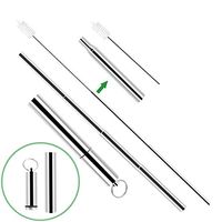 Collapsible Straw, Reusable Straws with Case Stainless Steel Metal Straws Folding Straw Drinking +1 Cleaning Brush Silver