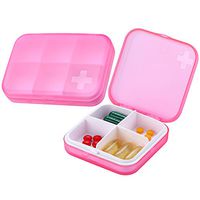 ZDQZC Pill Organizer - Portable Pill Box Small Pill Container for Purse or Pocket, Excellent Pill Storage Case (Pink, 4+6 Compartment)