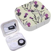 Portable Contact Lens Case Box Travel Kit Mirror + Bottle + Tweezers Container Holder [ Lavender Flower Botanical ]