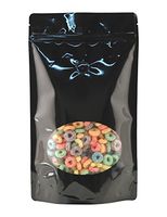 BAP 50 Pack 16 oz Black Window Stand Up Pouch with Valve for Coffee