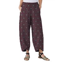 Women's Linen Ankle Pants Capris Cropped Tapered Trousers with Pockets Petra Wide Leg Pant Yoga Palazzo Casual Pants (L, Purple)