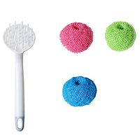JD Home Scouring Pad with Handle Set, Non Scratch Tough and Durable Non-Scratch for Non-Stick Cookware, Nanofiber Scouring Pad, Pot Brush with Handle