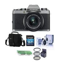 Fujifilm X-T100 Mirrorless Digital Camera, Silver with XC15-45mmF3.5-5.6 OIS PZ Lens - Bundle with Camera Case, 16GB SDHC Card, 52mm Filter Kit, Cleaning Kit, Card Reader