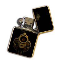 Gold Flip Top Refillable Windproof Lighter - Revolver Gun Happy Face Lighter Gold