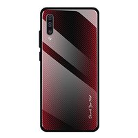 Compatible for Samsung Galaxy A30S Case Tempered Glass Series Gradient Color Pattern+Silicone Frame Hybrid Ultra-Slim Transparent Mirror Shell Anti-Scratch Anti-Fingerprint Bumper Cover (red)