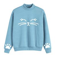 Meikosks Women's High Collar Sweatshirts Cat Printing Tops Cute Tunic Long Sleeve Pullover Blouses Blue
