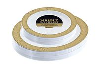 Disposable Plastic Plates Combo | Premium Quality White Dinnerware Set With Marble Gold Border | Excellent for Weddings, Birthdays Parties & More | 7 Inch & 10 Inch 20 Pieces Each | 40 Count