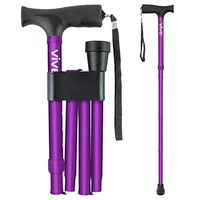 Vive Folding Cane - Foldable Walking Cane for Men, Women - Fold-up, Collapsible, Lightweight, Adjustable, Portable Hand Walking Stick - Balancing Mobility Aid - Sleek, Comfortable T Handles (Purple)