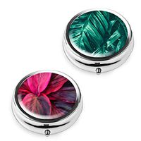 Pill Box Set of 2 - Lizimandu Compact 3 Compartment Medicine Case, Pill Box for Pocket or Purse (2-Plant)