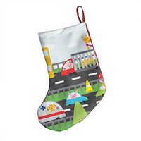 Illustration of Cartoon Vehicles On The Road Personalized Xmas Socks Hanging Decoration Candy Bag Party Holiday Christmas Santa Claus Home Decor Gift
