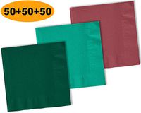 150 Beverage Napkins, Hunter Green, Teal, Burgundy - 50 Each Color. 2 Ply Paper Cocktail Napkins. 5" folded, 10" unfolded.